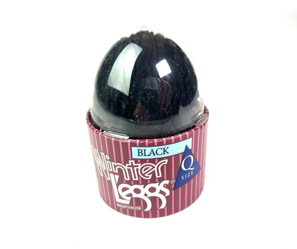 Vintage Winter L'eggs Black Pantyhose Ribbed Egg Size Q - NEW